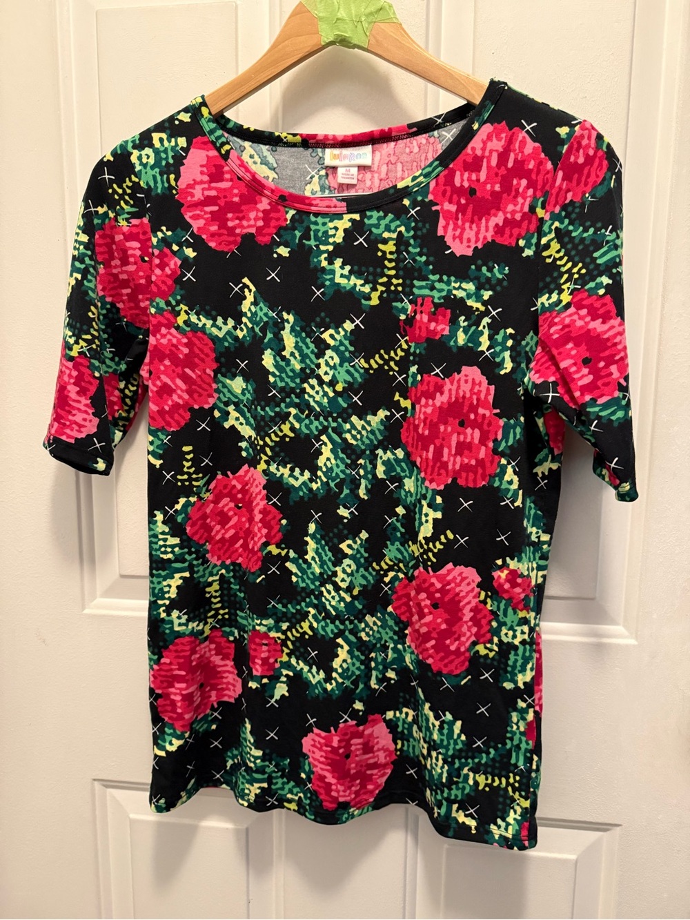 LuLaRoe Short Sleeve Floral Tee - Hot Pink, Green, Black